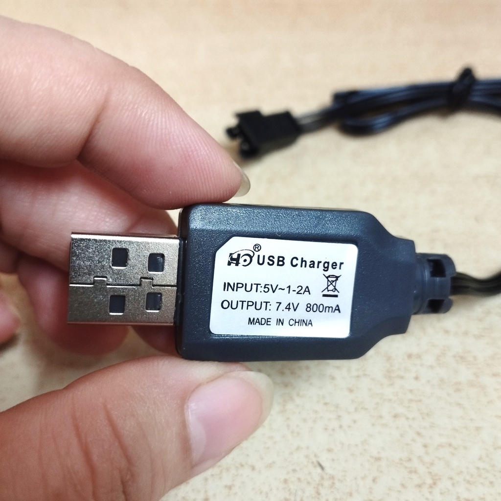 Dây sạc USB điện áp 7.4V dung lượng 800mA jack cắm SM-3P dùng để sạc pin ô tô, xe tăng