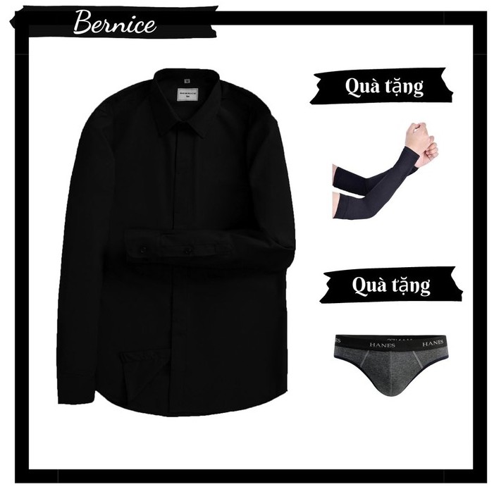 Áo Sơ Mi Nam Đen Trơn, áo sơ mi đen thời trang công sở KHÔNG NHĂN, KHÔNG BÁM BỤI BERNICE MAN
