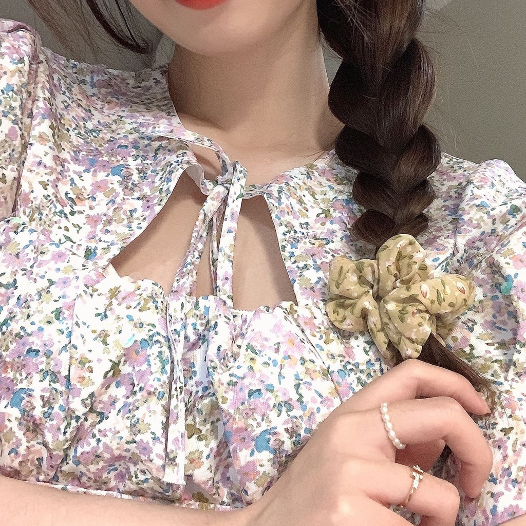 Dây cột tóc họa tiết hoa xinh xắn phong cách Hàn Quốc