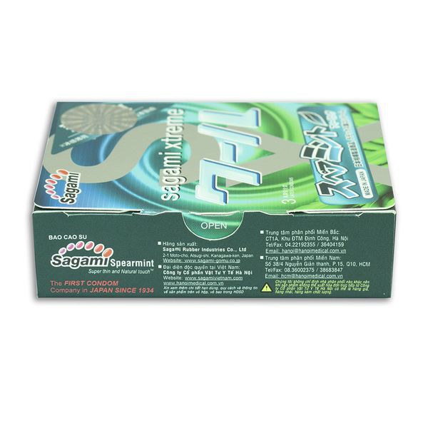 Bao cao su Sagami Xtreme Spearmint - Hương bạc hà - Kéo dài thời gian - Hộp 10 chiếc