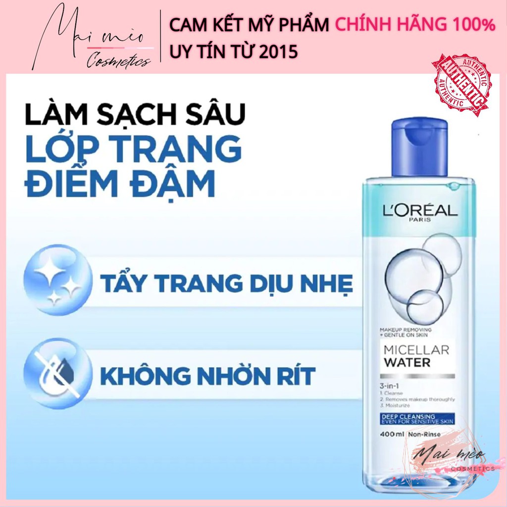 [𝓕𝓻𝓮𝓮𝓼𝓱𝓲𝓹] Tẩy trang l oreal - Tẩy trang loreal 400ml, loreal sạch sâu/da dầu/da thường/da mụn/da nhạy cảm [𝓜𝓪𝓲 𝓶𝓮𝓸]