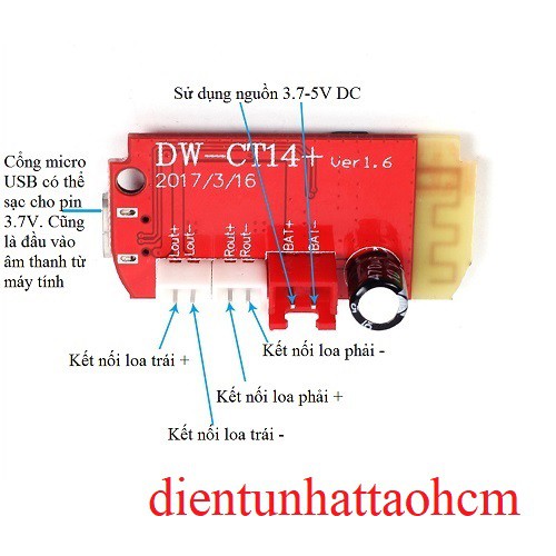 MẠCH KHUẾCH ĐẠI ÂM THANH BLUETOOTH 4.2-2X5W DW-CT14+