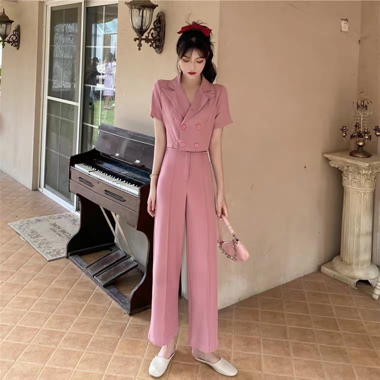 Set Áo Sơ Mi Cổ Vest + Quần Cạp Cao - HOT 2020