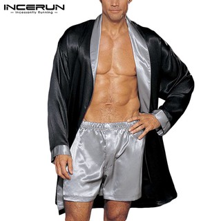 Bộ Đồ Ngủ Tay Dài INCERUN Từ Vải Satin Thời Trang Cho Nam