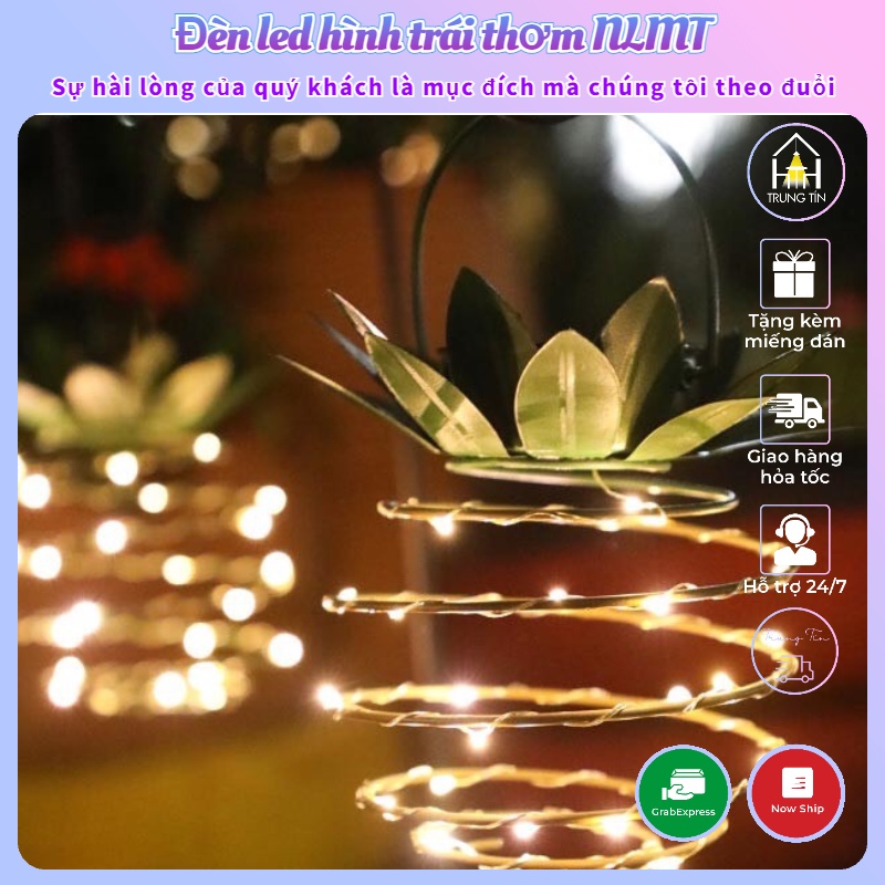 (Hàng sẵn ) Đèn led năng lượng mặt trời tròn xoắn hình trái thơm, trang trí ngoài trời, Lễ Tết,làm đèn decor Trung Tín
