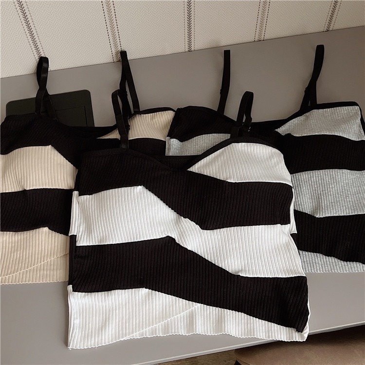 Áo Bra Nữ Hai Dây Họa Tiết Kẻ Dáng Lửng Có Mút Ngực Ms 1887