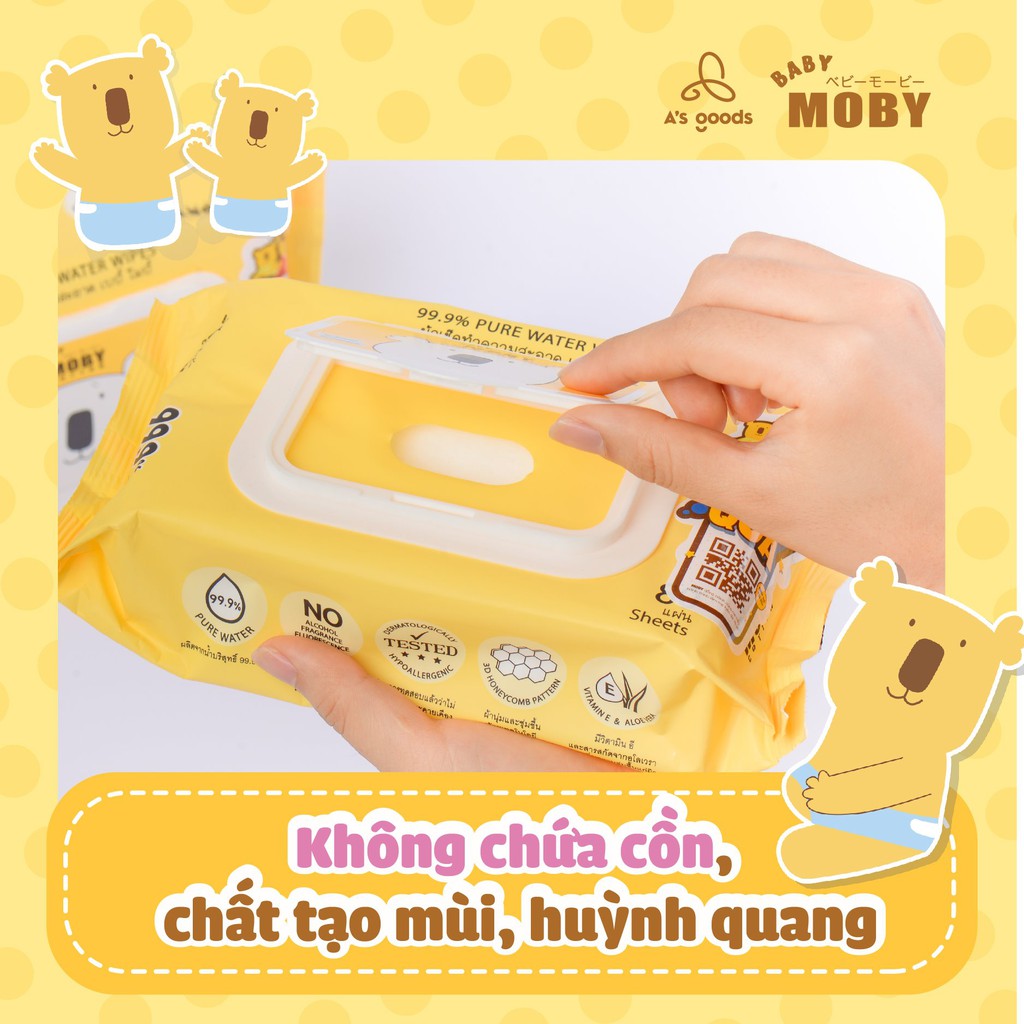 [Hàng Chính Hãng] KHĂN GIẤY ƯỚT MOBY VÂN NÔI KHÔNG MÙI 80 TỜ