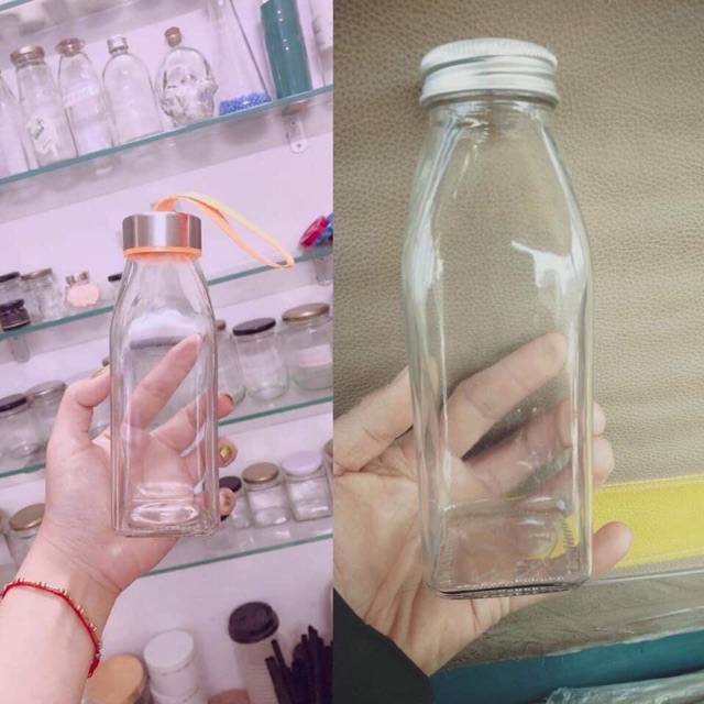 [XẢ KHO ] chai thủy tinh trà vuông nắp nhôm 350ml | BigBuy360 - bigbuy360.vn