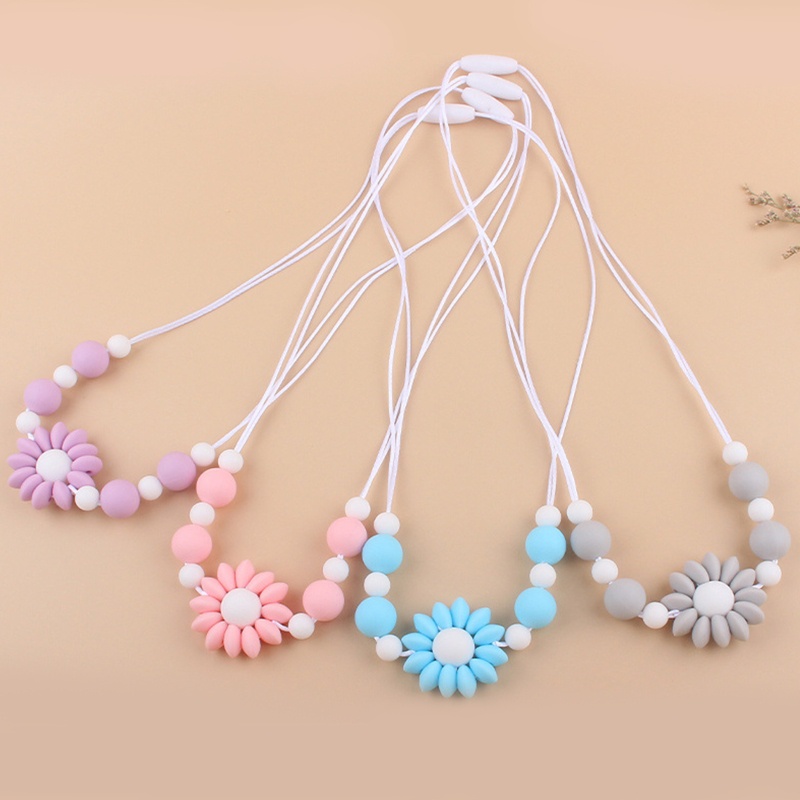 Vòng Cổ Chuỗi Hạt Silicone Mặt Hình Hoa Dành Cho Bé Gặm Nướu