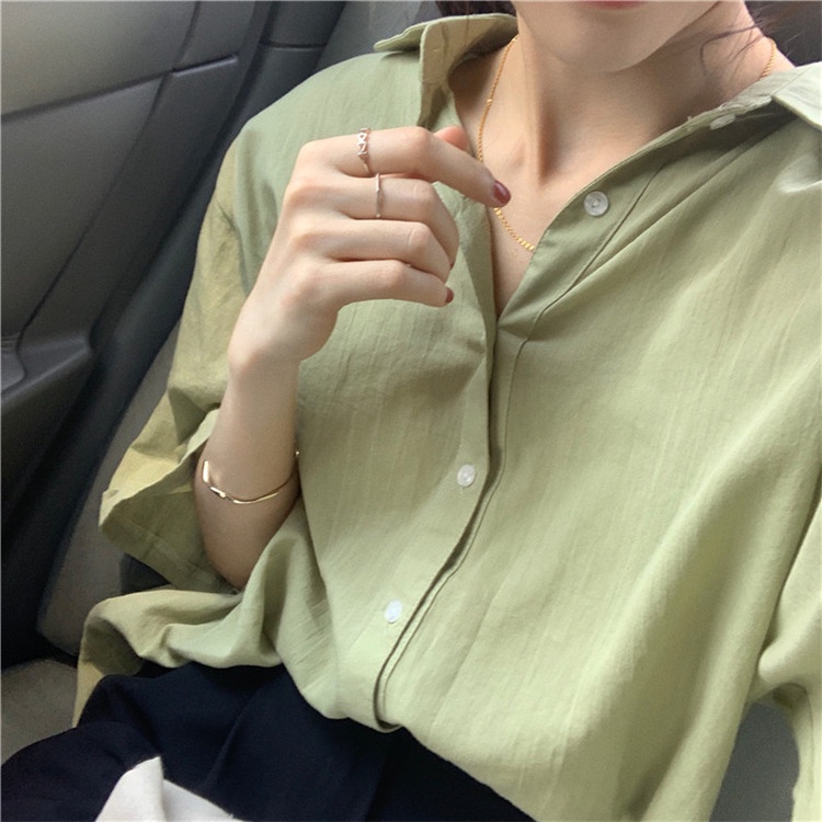 Summer  Korean style loose short-sleeved shirt female solid color blouse top design sense Hong Kong style shirt
