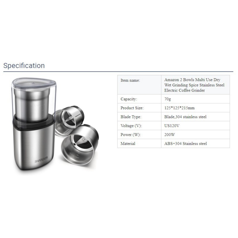 Sản Phẩm Máy xay hạt cà phê và gia vị đa năng, thương hiệu Shardor CG715S (Bảo hành điện tử 6 tháng) .