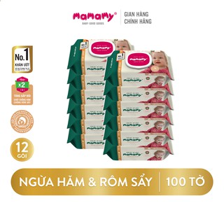 Khăn ướt cho bé bảo vệ cho da Mamamy có nắp không mùi 100 tờ/gói - Combo 12 gói