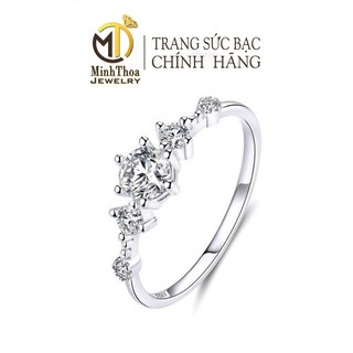 Nhẫn nữ bạc đẹp Minh Thoa Jewelry, nhẫn bạc đính đá tròn nhỏ xinh đơn giản, cá tính