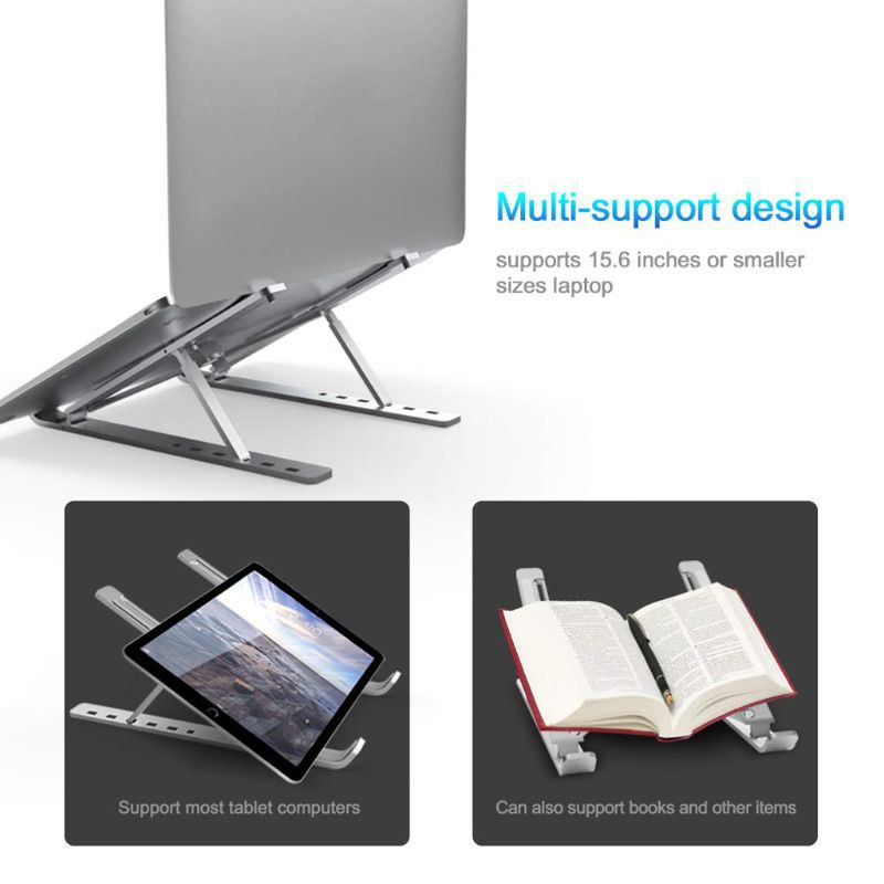 Alli Portable Aluminum Alloy Laptop Stand Folding Adjustable Travel Bracket Ventilated Holder for PC Computer Desktop Notebook Tablet Accessories