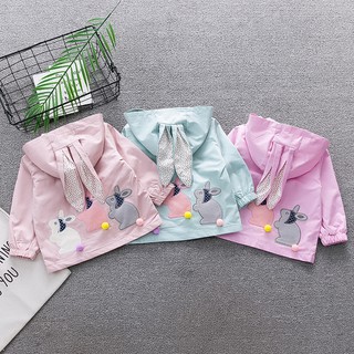 Áo Khoác Chống Gió Trang Trí Hình Tai Thỏ Cho Bé Gái