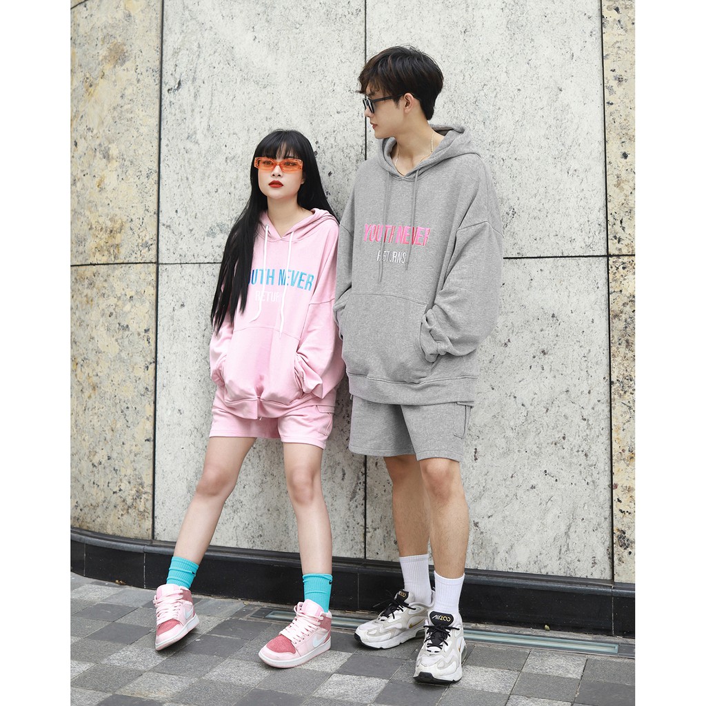 Áo Hoodie Youth Never Returns - Phía Trước Thêu Chữ Tỉ Mỉ - Chất Vải Nỉ Da Cá - Form Oversized Rộng Thoải Mái - Màu Xám