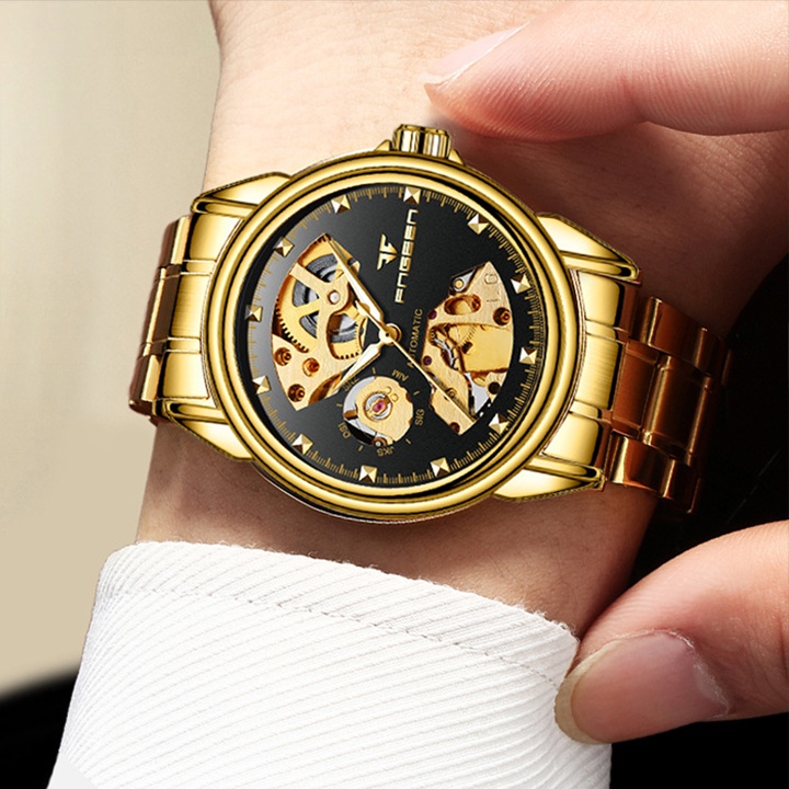 Đồng Hồ Nam Automatic, Đồng Hồ Cơ Lộ Máy Cao Cấp Tự Động Lên Dây Cót Khi Đeo, Lộ Cơ Mặt Và Đáy, Phong Cách Thời Trang Ch