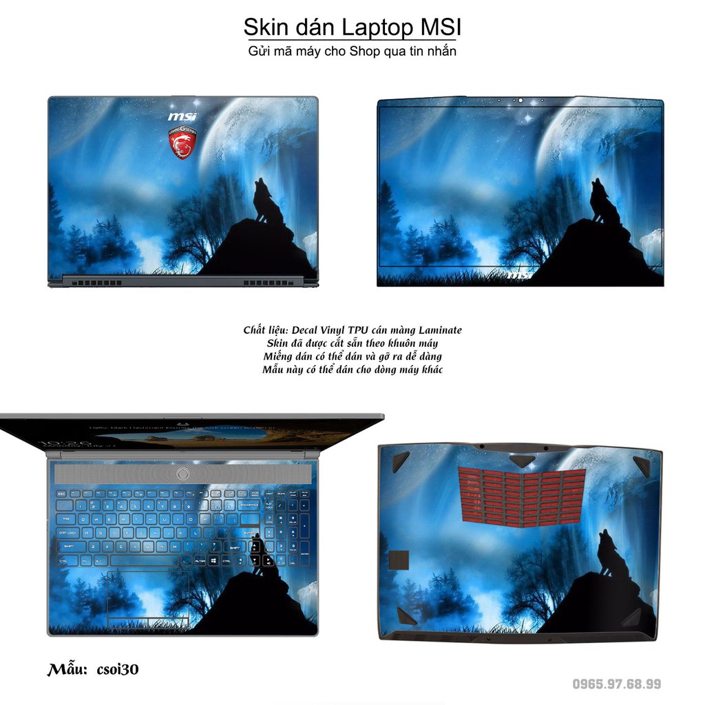 Skin dán Laptop MSI in hình sói tuyết (inbox mã máy cho Shop)