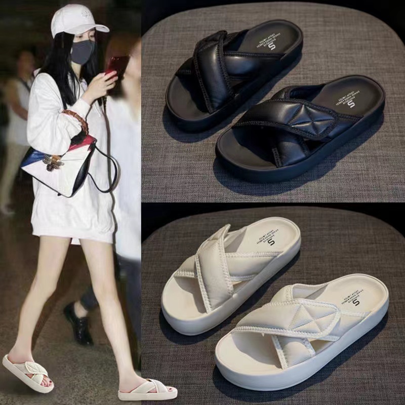 Dép Da Thật Mũi Vuông Đế Dày Thoải Mái Thời Trang Mùa Hè