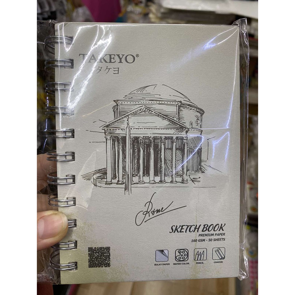 Tập vẽ gáy Lò xo ngang Takeyo (Sketch Book), Size A3, A4, B5, A5, mini  160gsm gồm 50 Tờ