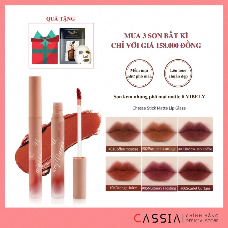 Son Kem Nội Địa Trung Nhung Lì Lâu Trôi, Son Lì Mịn Mượt Không Khô Môi, Kem Bùn Matte LipStick Phô Mai 6 Màu VIBELY