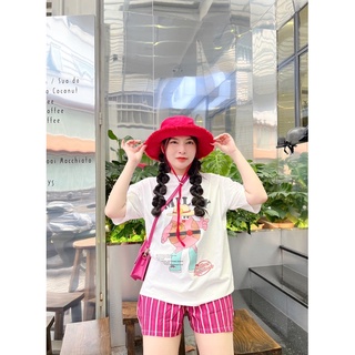 Set đùi áo trắng smiley quần sọc hồng