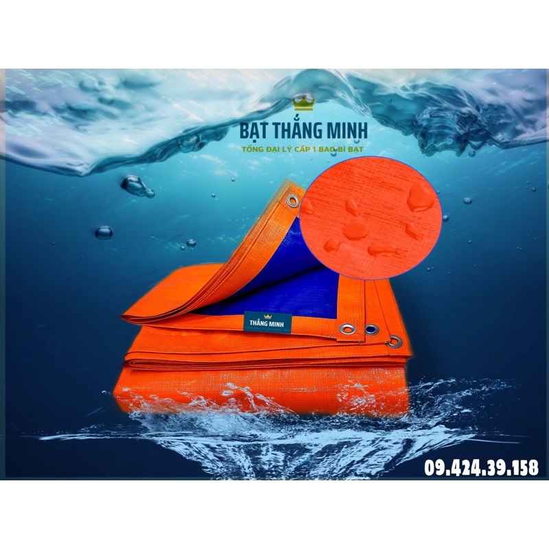 Bạt che nắng mưa ngoài trời, Bạt che phủ loại 1 dày 2 lớp xanh cam. Tấm 4mx8m có dập khuy