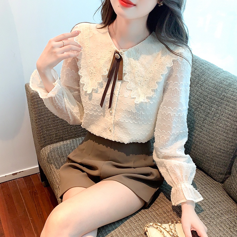 Áo Ren Cổ Búp Bê Tay Dài Phong Cách Phương Tây Thanh Lịch Dành Cho Nữ * * * &