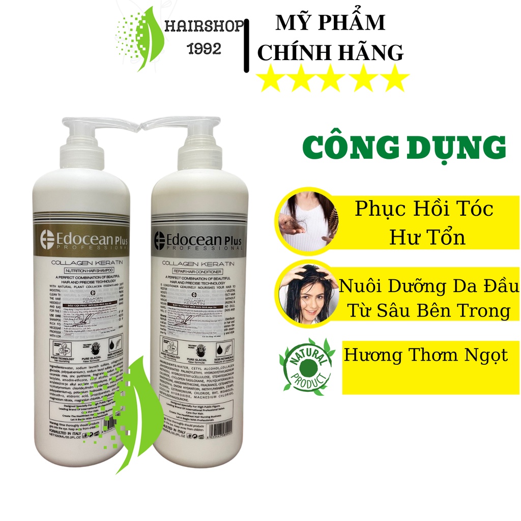 Dầu gội keratin colagen EDUCEAN kiềm dầu phục hồi chống rụng tóc siêu mượt , combo dầu gôi dầu xả 500ml * 2