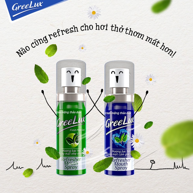 Xịt thơm miệng Greelux Extra Cool Thảo Dược chai 12ml - nước khử mùi hôi miệng gree lux bạc hà bình mini