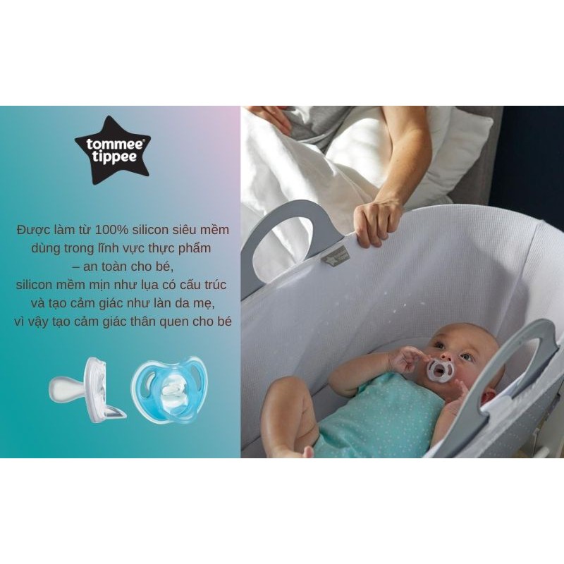 Ty ngậm silicon siêu nhẹ cho bé Tommee Tippee 6-18 tháng (vỉ 2 cái) - Xanh dương/Trắng