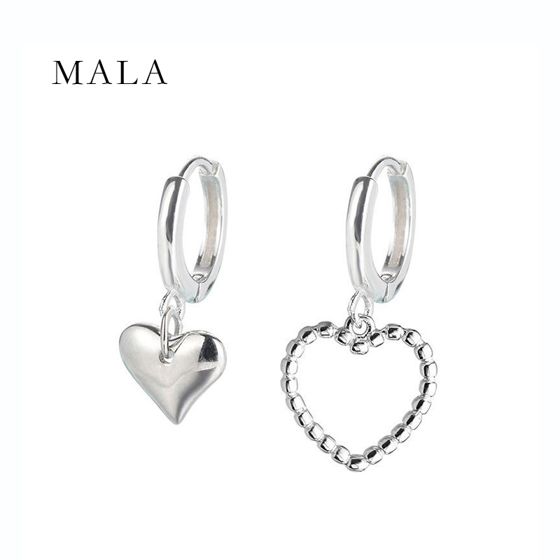 Khuyên tai MAYEBE LAVEND dáng dài hình trái tim màu bạc phong cách hip-hop Hàn Quốc đơn giản sành điệu