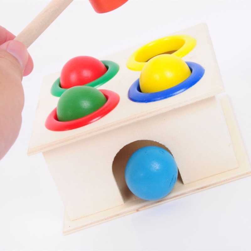 Đồ Chơi Hộp Đập 4 Bóng Tròn Bằng Búa Gỗ Vui Nhộn Cho Bé