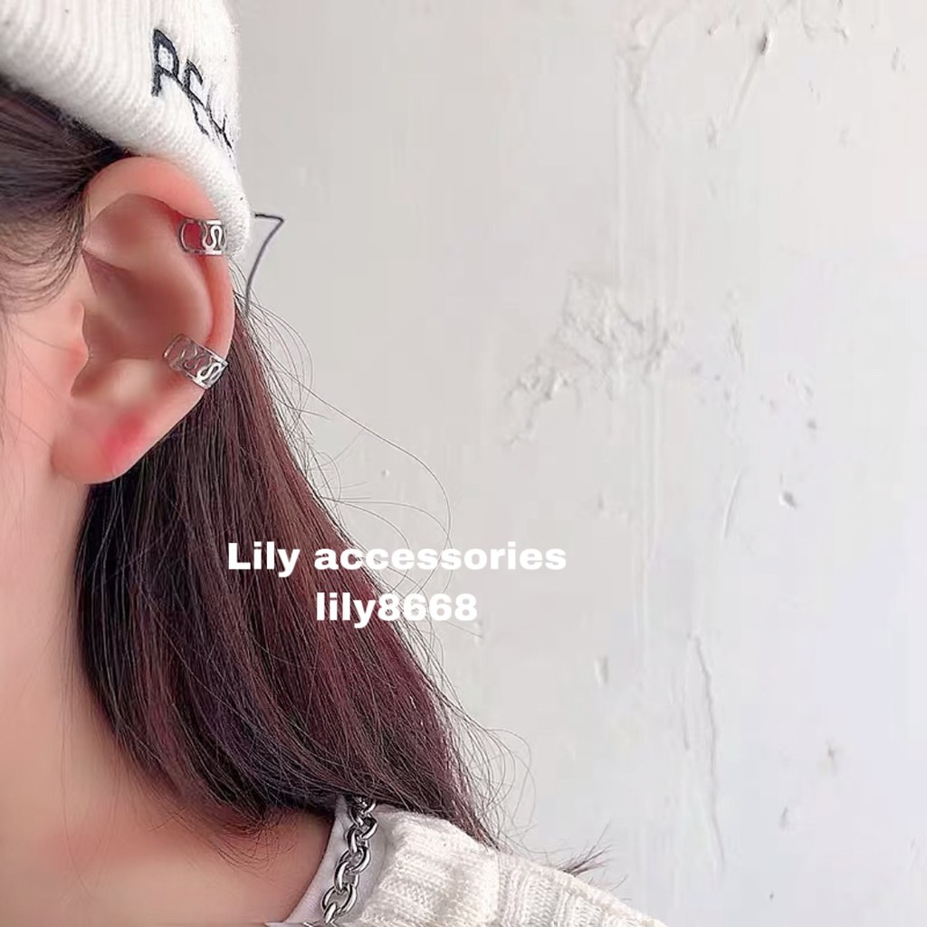 textured ear cuff kẹp tai titan họa tiết không cần xỏ lỗ nam nữ không gỉ không đen không dị ứng unisex