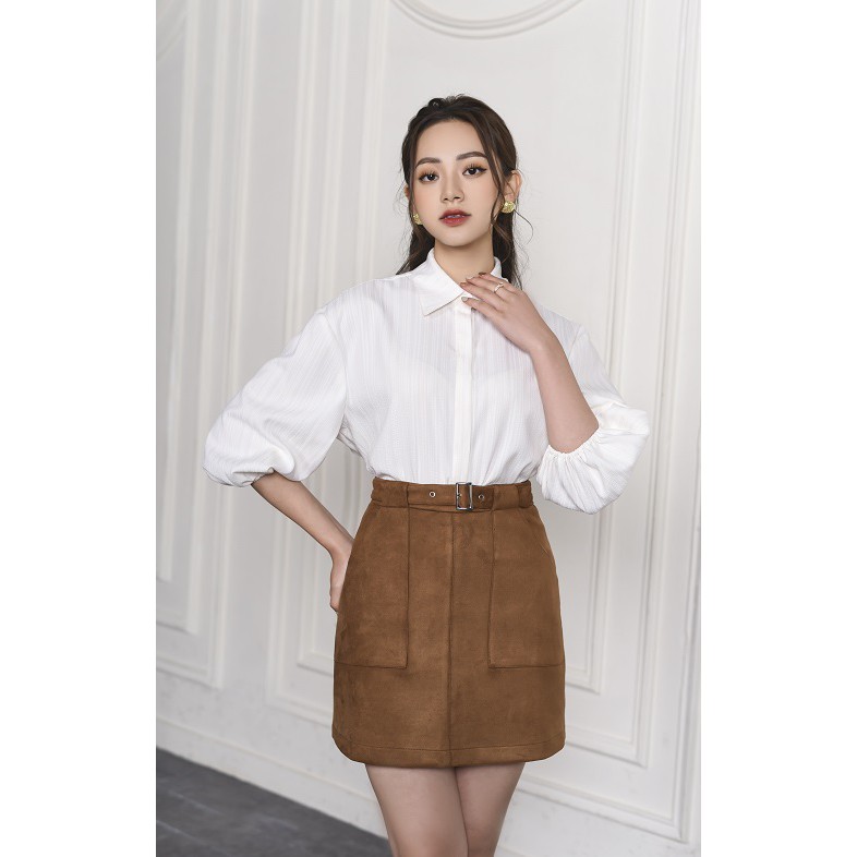 Áo sơ mi nữ KO-ISAN tay lỡ có cổ màu kem - 2500363
