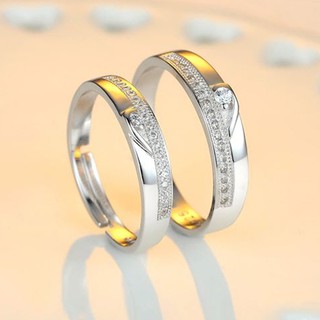 Nhẫn đôi Bạc 925 -30% trái tim tình yêu Freesize Zircon nhân tạo Lấp lánh Cao cấp Cổ điển SPR-Q002 Giá 1 cặp