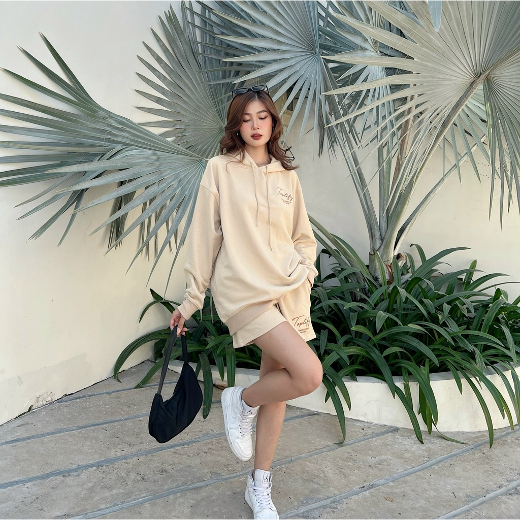 Bộ quần áo nỉ thêu oversize TOPTIFY hoodies và short The Ritz Mesh Set S10