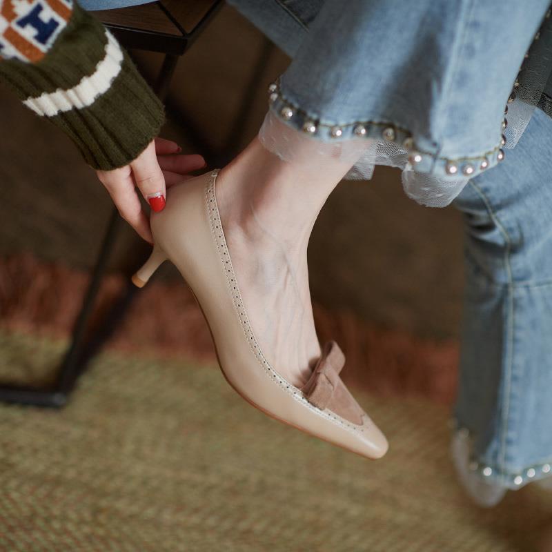 Giày Cao Gót 5cm Bằng Da Phong Cách Retro Dành Cho Nữ