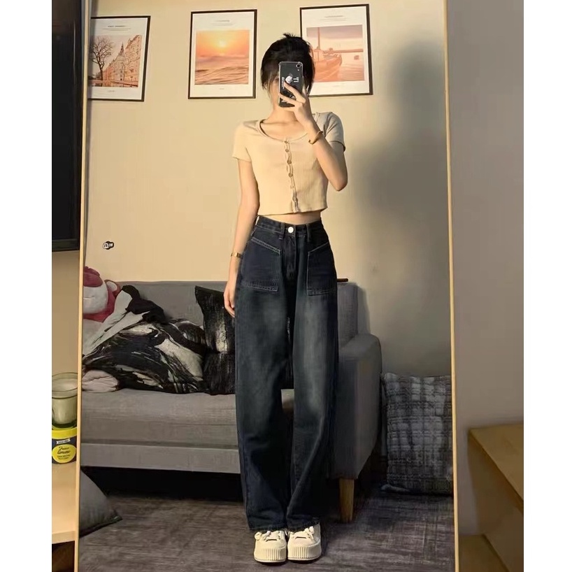 Quần Jean Ống Rộng Phong Cách Năng Động Trẻ Trung Dành Cho Nữ