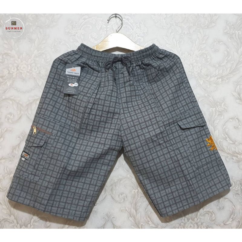 Quần short kaki lửng soc caro dây kéo túi.