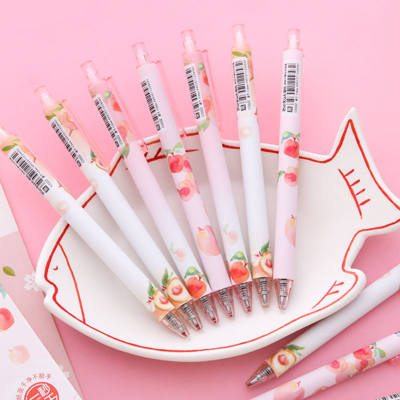 Bút gel mực đen in hình đào hoạt hình dễ thương ZUIXUA 0.5mm