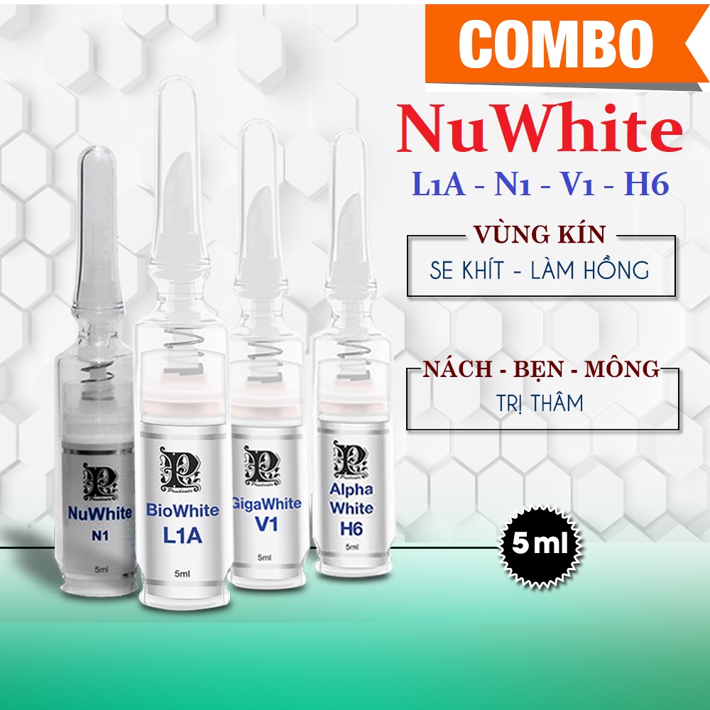 Bộ Tứ Làm Hồng Khủ Thâm Nuwhite Hàng Thật Mỹ - Giá Chuẩn - L1A Hồng Môi, N1 Hồng Nhũ, V1 Hồng Bi, H6 Khử Thâm Nách Bẹn