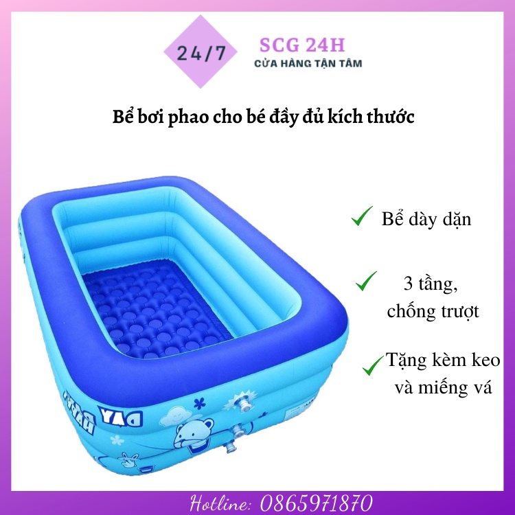 Hồ bơi cho bé phao 3 tầng bơm hơi ĐỦ KICH THƯỚC, Bể bơi phao thành cao cho bé