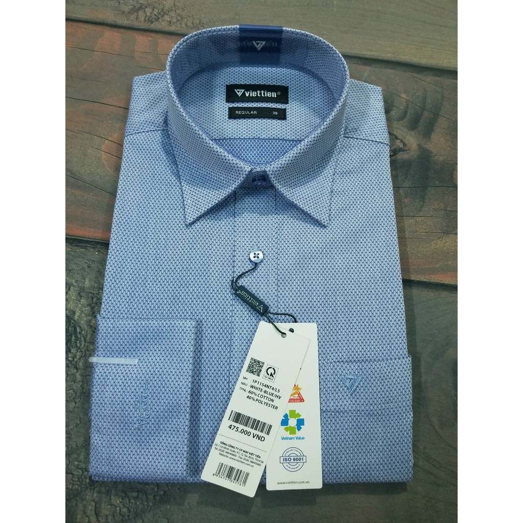 Aó sơ mi nam Việt Tiến dài tay mã 1P1154NT4  chính hãng ,cao cấp - form suông REGULAR - tà bầu ,họa tiết .SHOP HỨA