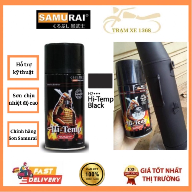 [Mã LIFEAU5SALE giảm 10% đơn 50K] Chai sơn Samurai H2 chịu nhiệt chống cháy màu đen mờ 300ml - Sơn pô zin