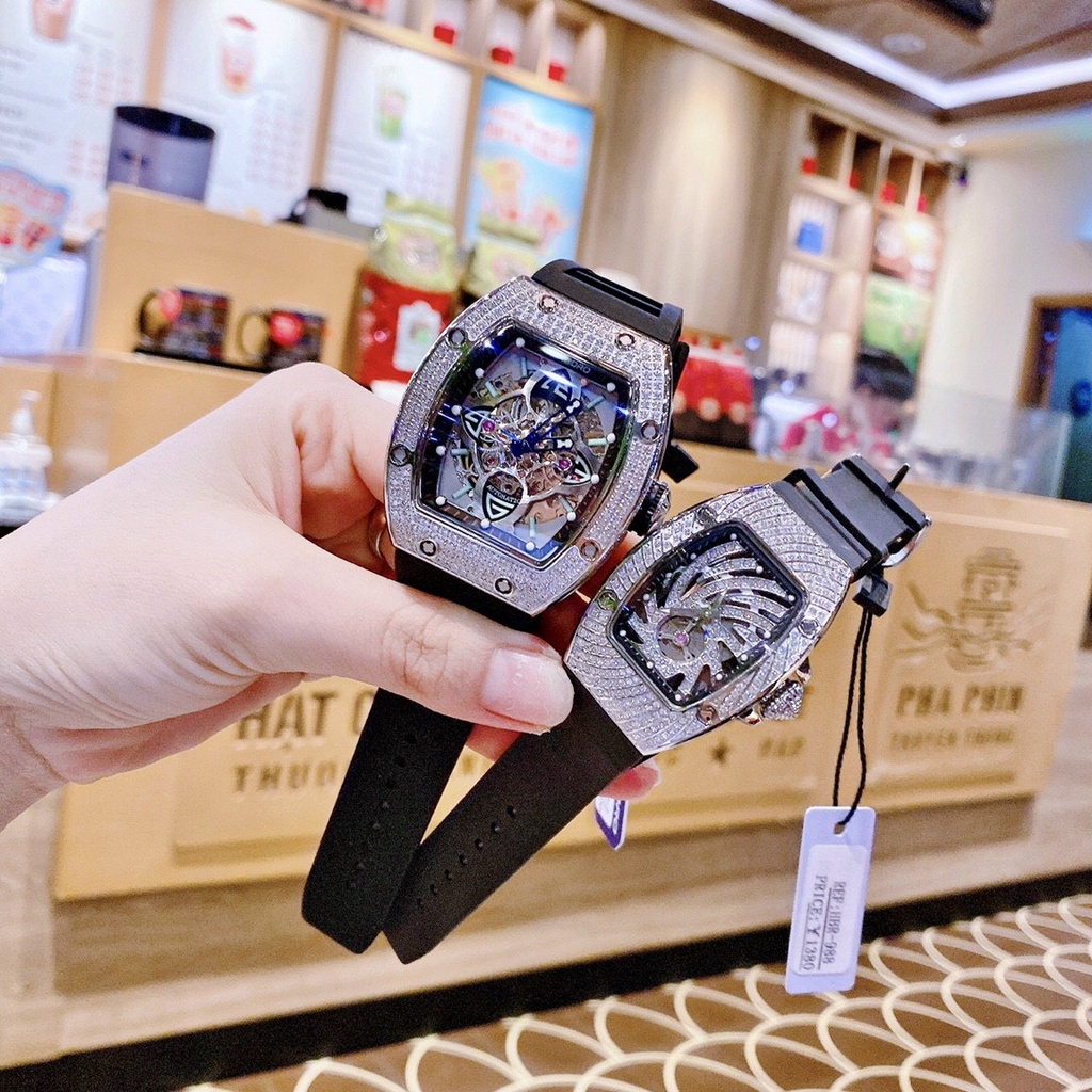 Cặp Đôi - Đồng Hồ Nam Nữ Hanboro Nam Máy Automatic, Nữ Máy Pin , Dây Cao Su , Size 36mm/48mm