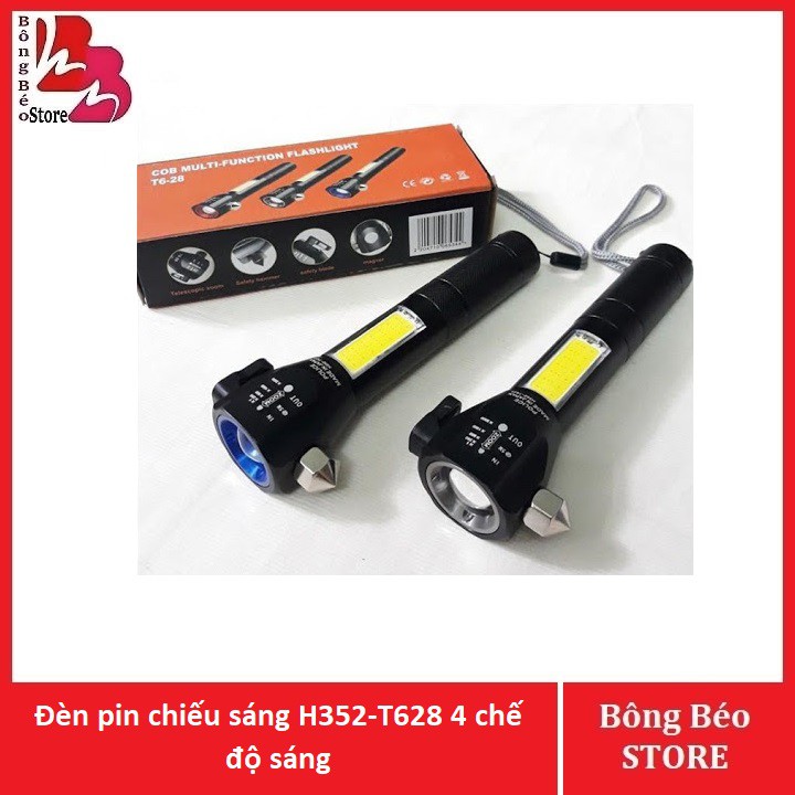 Đèn pin chiếu sáng H352-T628 4 chế độ sáng, 8 chức năng đa dạng hộp cam