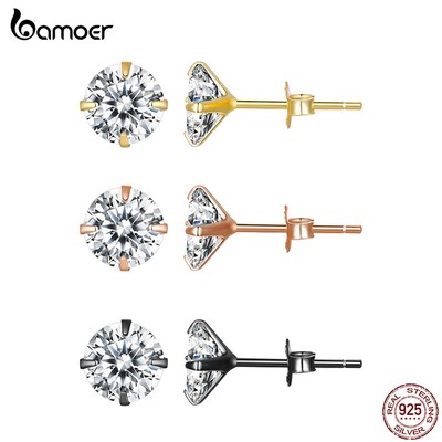 BAMOER 1 Đôi Bông Tai bạc 925 Đính Đá zircon Đơn Giản Thời Trang