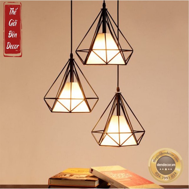ĐÈN CHÙM 3 ĐÈN KIM CƯƠNG ĐẾ TO, ĐÈN THẢ T060 BÀN ĂN PHÒNG KHÁCH KÈM BÓNĐE
