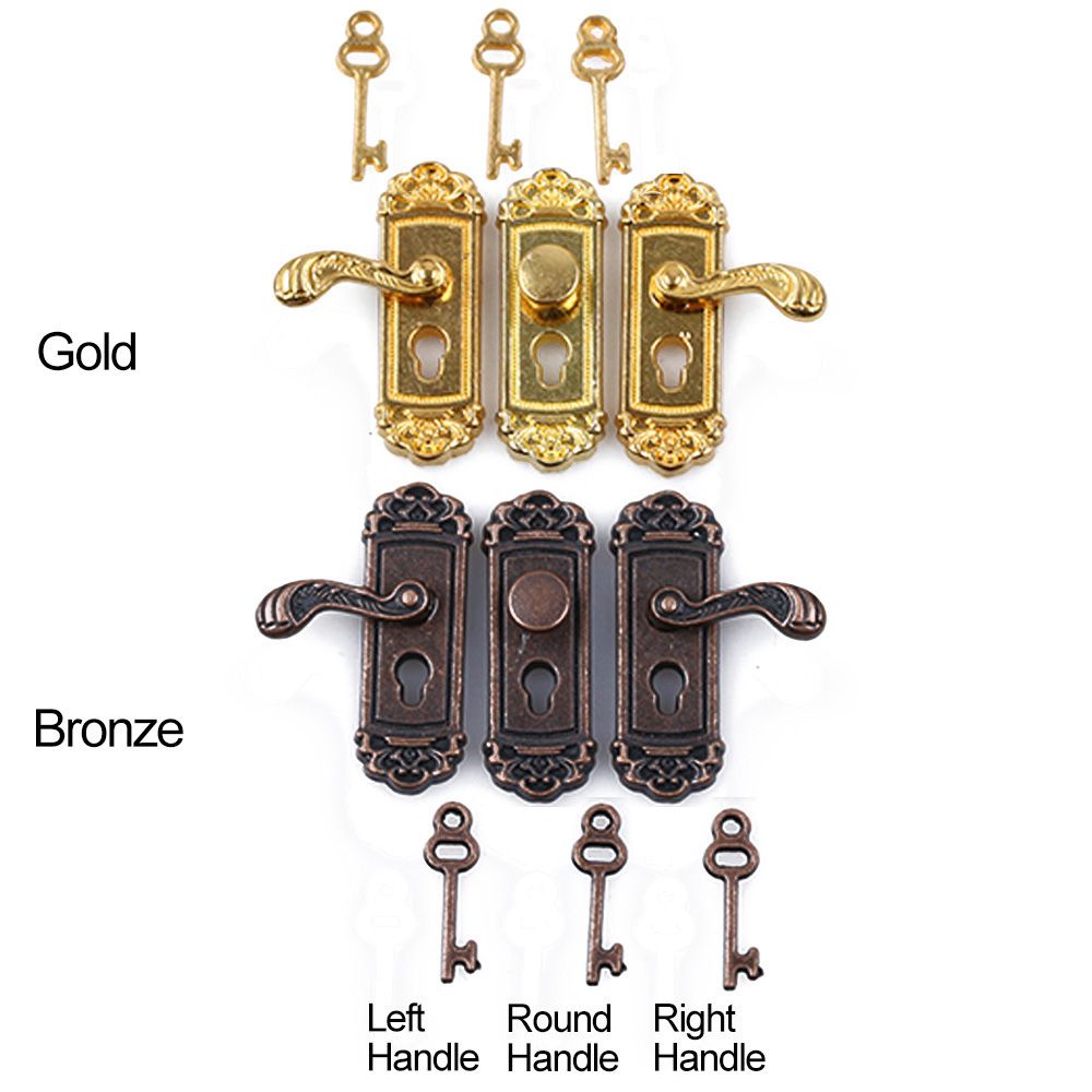 Bộ Ổ Khóa Cửa Kéo Tay Cầm Mini Bằng Đồng Thau Nhiều Màu Sắc Tùy Chọn Dành Cho Nhà Búp Bê Đồ Chơi DIY